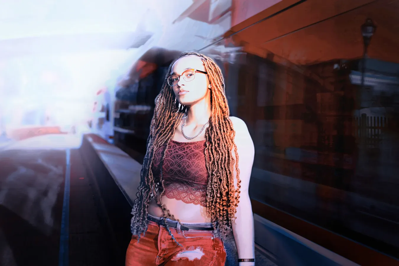 Senior portrait Charleston, urban editorial with a train passing by Bryan Korth